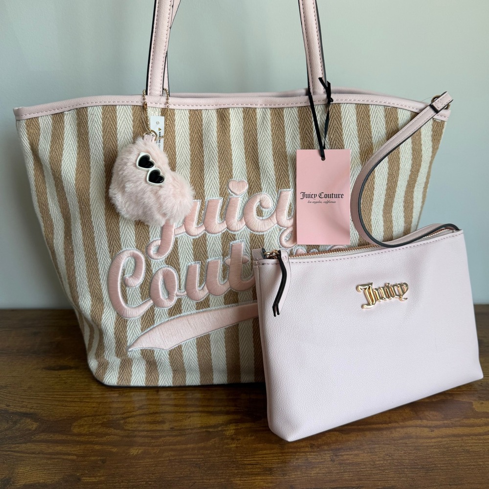 New Juicy Couture Free To Be Juicy Brown Pink Tote Shoulder Handbag Summer Cute